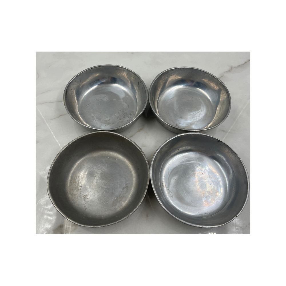 Vintage Set of 4 Pewter Metal Small Bowls Stamped P Artisan Rustic Decor 5.5"
